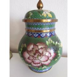 Chinees/Chinese koperen cloisonne emaille dekselpot/vaas