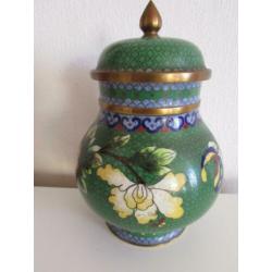 Chinees/Chinese koperen cloisonne emaille dekselpot/vaas