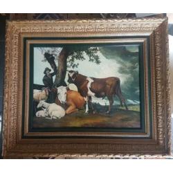 Groot schilderij Louis Gouvienne 1958 koe stier schaap